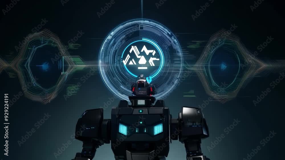 Wall mural advanced robot activates holographic ai interface with mesmerizing display
