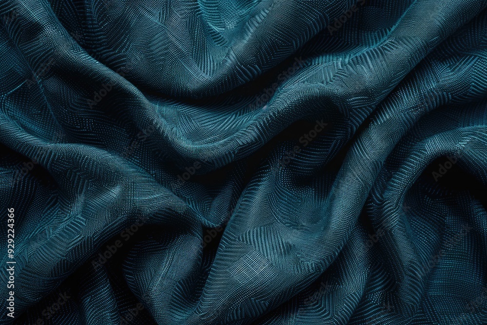 Poster a close-up view of dark blue fabric with intricate details