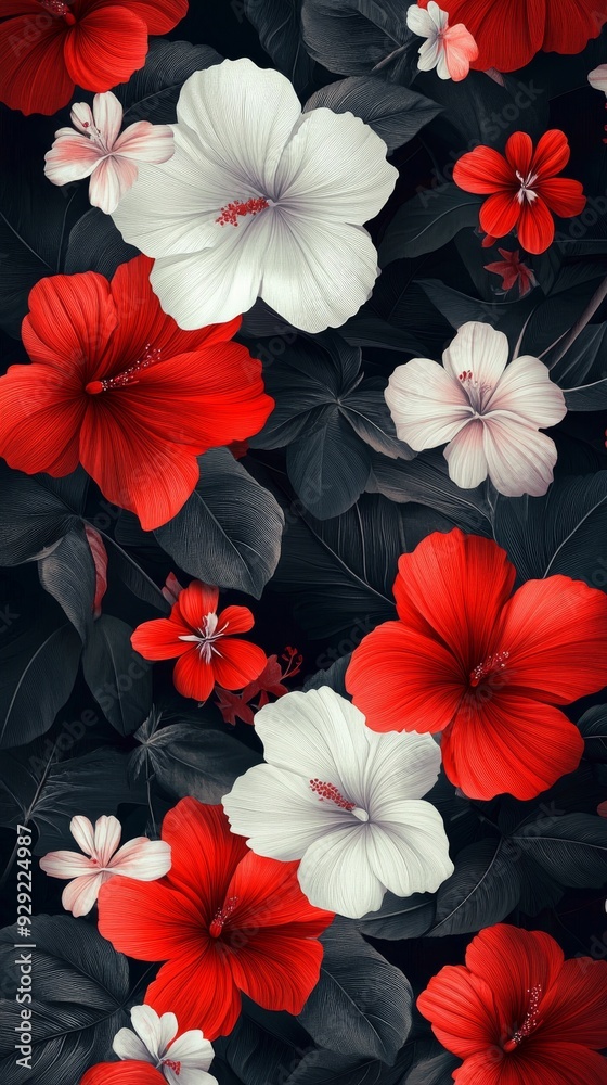 Canvas Prints Red and white hibiscus flowers forming a floral background