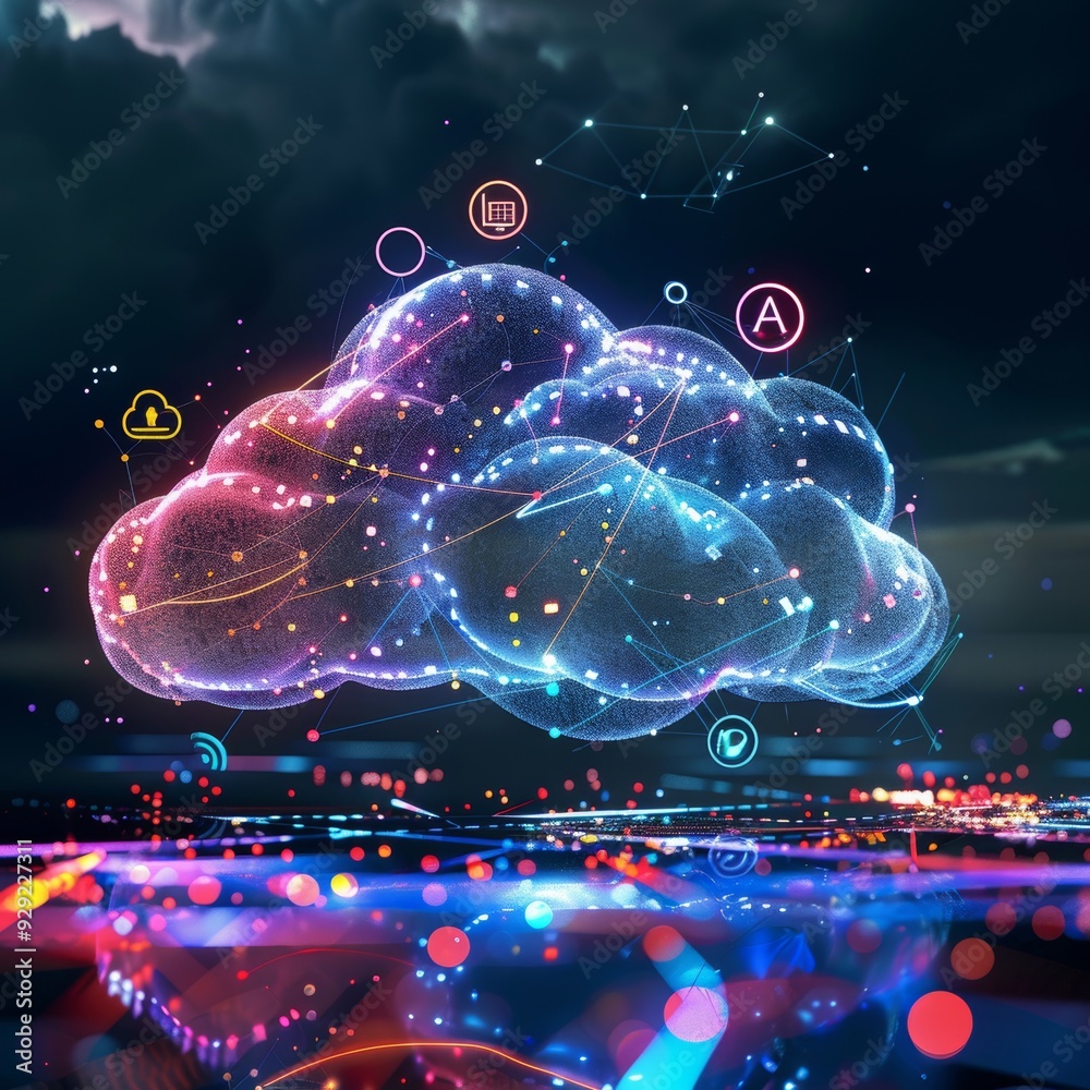 Poster abstract cloud computing technology background with network connection and virtual resources storage