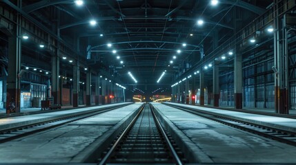 Fototapeta premium A train station with a train waiting on the tracks