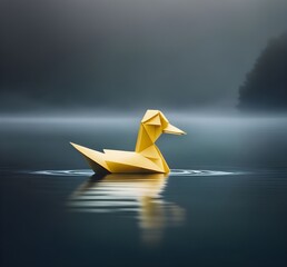 Naklejka premium A minimalistic raft in the form of an origami duck 