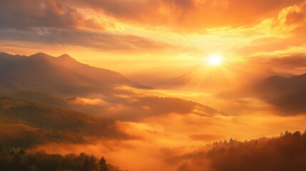 Obraz premium Sunrise Over Misty Mountains