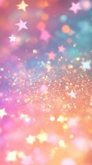 Abstract light pink background with bokeh lights and star shaped objects