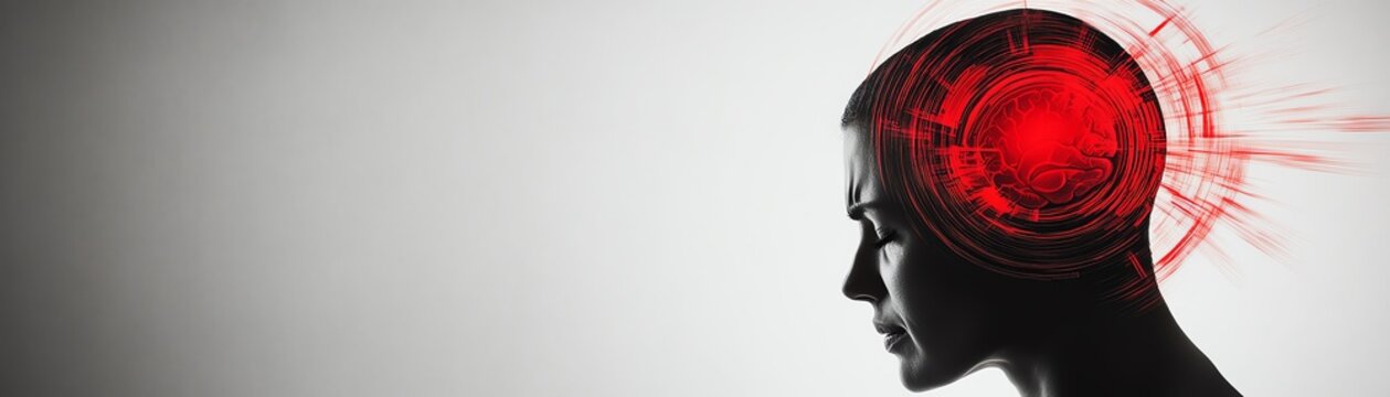 Illustration of a head with a sharp red circle over one eye