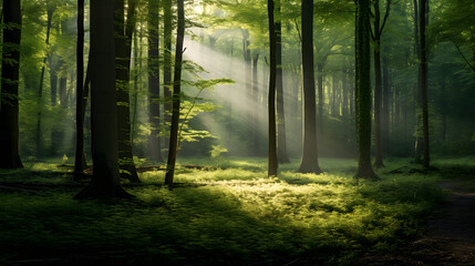 Fototapeta premium light shining into the green woods