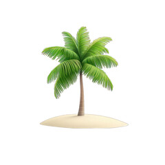 Fototapeta premium A vibrant palm tree on a sandy island, perfect for tropical scenes, relaxation, and beach-themed projects. transparent background