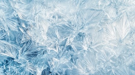 A detailed close-up of ice with intricate crystalline patterns, showcasing the natural beauty and complexity of frozen water.
