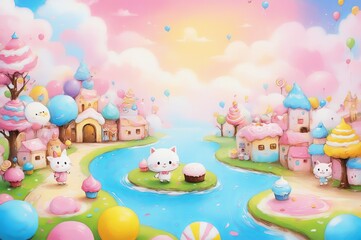 Children illustration background banner. Bright digital illustrated postcard, poster.