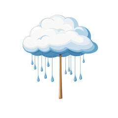 A whimsical illustration of a fluffy cloud with dripping water, perfect for designs related to weather, nature, or creativity. transparent background