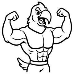 A ferocious athlete parroted posing line art vector