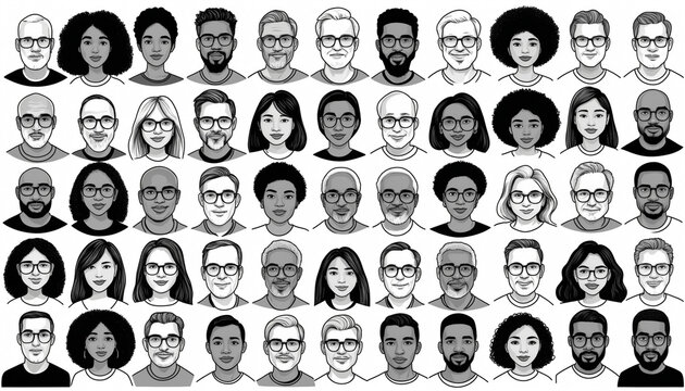 Illustration ic&ocirc;ne portrait personnes diversit&eacute; avatar photo profil.