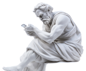 PNG Greek sculpture using smart phone clothing apparel person.