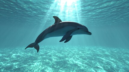 Obraz premium Dolphin swimming in turquoise ocean