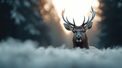 Majestic deer in snowy forest