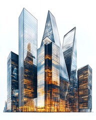 Fototapeta premium A futuristic cityscape featuring tall, glass skyscrapers with a modern design.