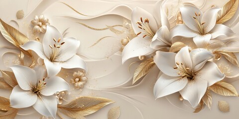 This artwork is a stunning representation of blooming lilies crafted in a beautiful stucco style, showcasing intricate textures and soft, calming hues that evoke a sense of peace and elegance