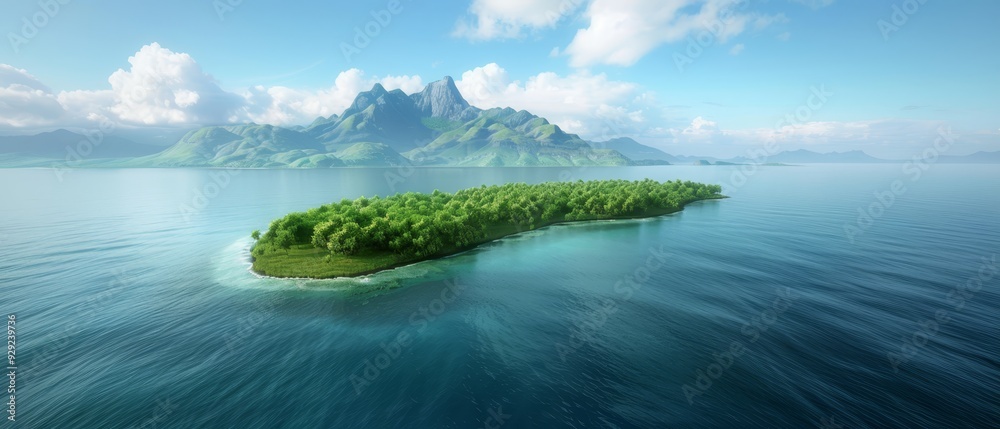 Canvas Prints  Island in a body of water, mountainous backdrop, cloud-filled sky