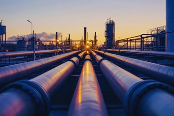 Twilight radiance on urban gas piping and facilities