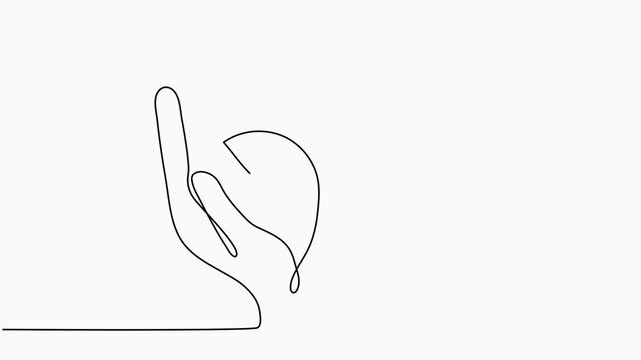 Hands holding leaves branch continuous line drawing animated video. Plant in human arm one line art.