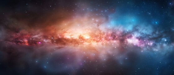 Naklejka premium The image features a vacant area filled with numerous stars, encircled by a brilliant red and blue star in its core