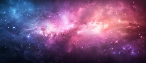 Obraz premium A sky filled with pink, blue, and purple clouds and stars, with a backdrop of a star-filled expanse