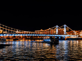 Night Moscow. Krymsky bridge over Moskva-River