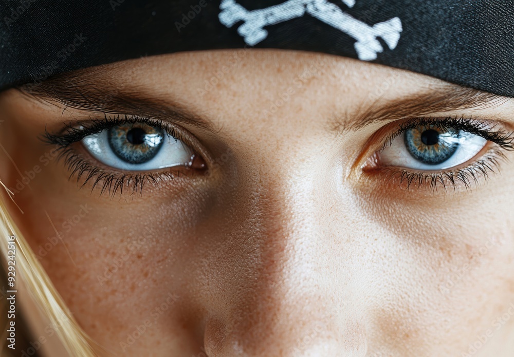 Wall mural Intense blue eyes of a person wearing a black hat