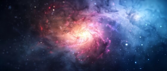 Fototapeta premium A tight shot of a multihued galaxy, starring a solitary star at its heart, surrounded by a sprinkling of stars in the backdrop