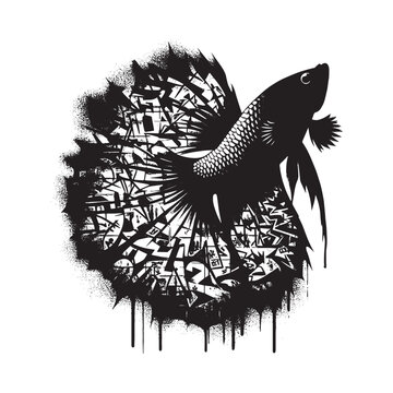 recommend clip art: silhouette of Betta Fish filled with graffiti street wall in rough drawing