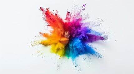 Fototapeta premium Colorful powder bursts into a mesmerizing display of rainbow hues against a bright white backdrop