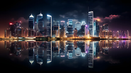 Fototapeta premium photo of a skyline at night photographed from far away