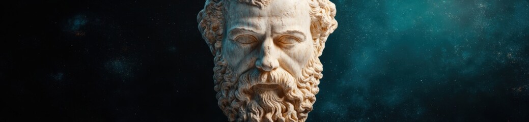 Obraz premium ancient greek philosopher statue against starry night sky