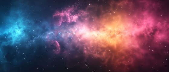 Obraz premium A vibrant cosmos teems with numerous stars; the sky adorned in pink, blue, yellow, and green hues