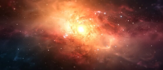 Naklejka premium A vibrant expanse of stars, with a radiant light at its heart, situated centrally within the image