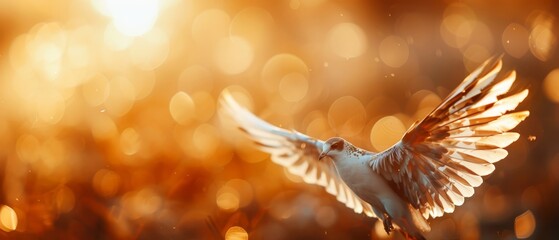 Obraz premium A bird in flight, wings expanded, eyes gazed open