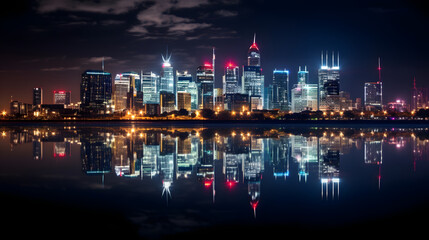 Naklejka premium photo of a skyline at night photographed from far away