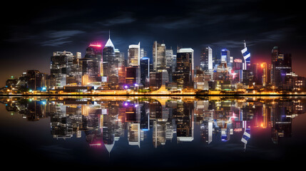 photo of a skyline at night photographed from far away