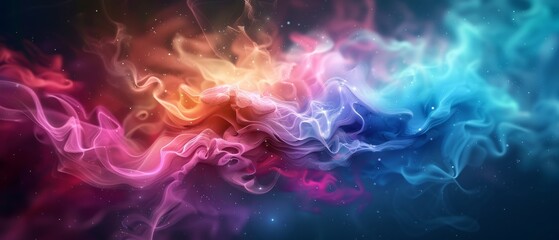 Fototapeta premium Multicolored backdrop with smoke rising from its base, star centrally positioned