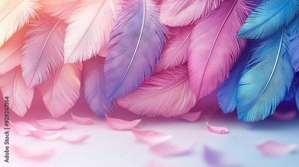 Sticker a vibrant cluster of feathers rests atop a blue-pink countertop alongside a matching wall