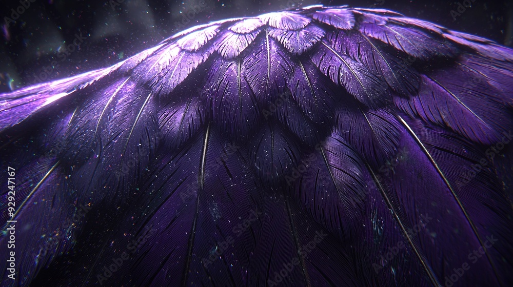 Canvas Prints   A close-up of a purple bird's wing illuminated from above by bright light