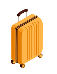 Orange hard-shell suitcase with wheels. Isometric style luggage. Vector illustration isolated on white background