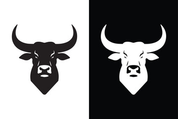 A bull head silhouette with black and white background.