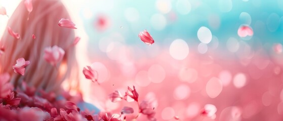 Obraz premium petals fluttering in air, blue sky backdrop