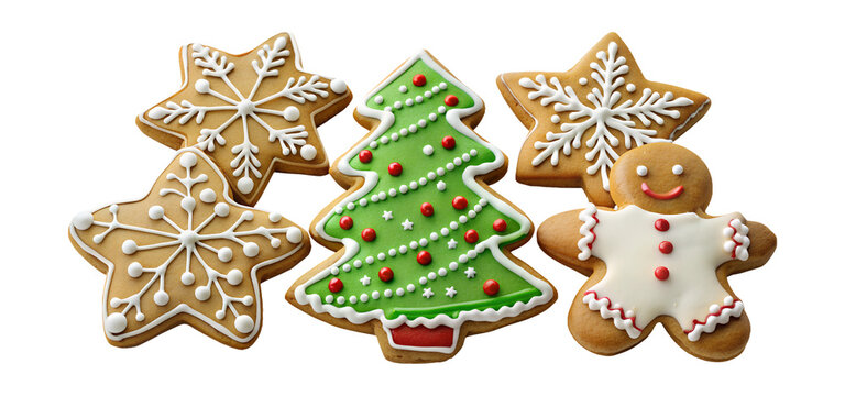 PNG Christmas tree and snowflake shaped cookies transparent