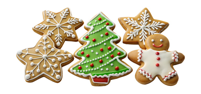 PNG Christmas tree and snowflake shaped cookies transparent