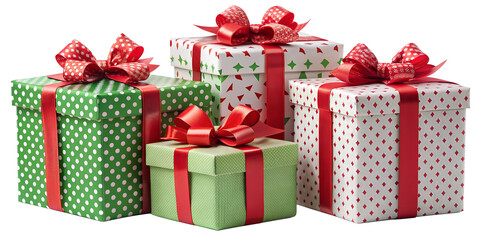 PNG Christmas gift boxes with bows and ribbons transparent