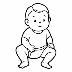 Fototapeta premium Line drawing of baby in diapers art vector illustration