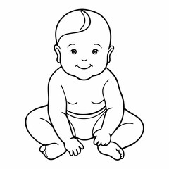 Line drawing of baby in diapers art vector illustration