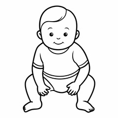 Line drawing of baby in diapers art vector illustration